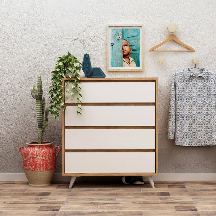 Hanah Home Cómoda Moderna Roble y Blanco con 4 Cajones